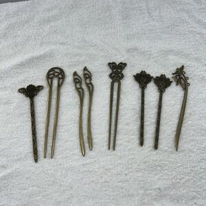 Antique Bronze Hair Pins Floral Butterfly Birds Double & Single Design (8 Total)
